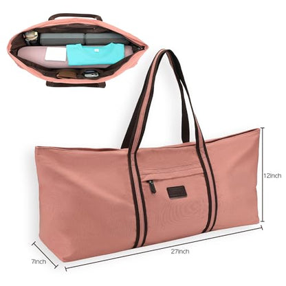with Multi-Functional Storage Pockets Full-Zip Extra Large Yoga Mat Tote Bag Sports Gym Pilates Bag - color: Pink