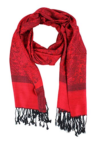 PASKMLNA Paisley Jacquard Pashmina Shawl Wrap Scarf Stole - color: Red Black