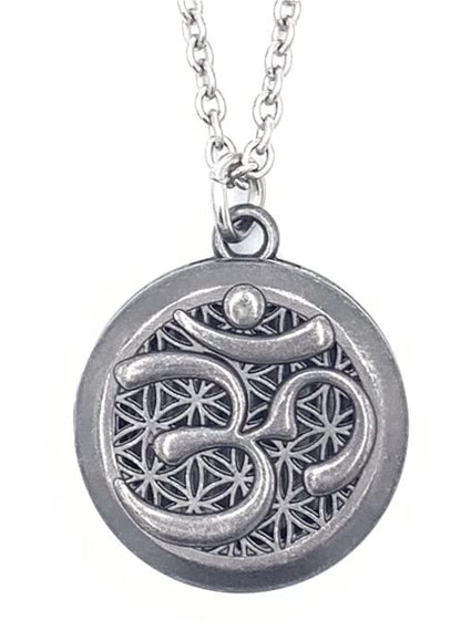Wild Essentials Pewter Aum Om Necklace Essential Oil Diffuser 6 Refill Pads, Calming Aromatherapy Gift Set, Customizable Color Changing, Perfume - color: Pewter Aum, size: 0 Oils