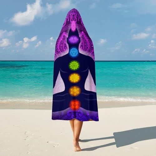 Seven Chakra Yoga Meditation Lotus Purple Mandala Large Size Comfortable Hooded Blanket, Warm Blanket 40"x50" - color: Seven Chakra Yoga Meditation Lotus Purple Man, size: 40"x50"