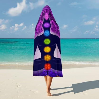 Seven Chakra Yoga Meditation Lotus Purple Mandala Large Size Comfortable Hooded Blanket, Warm Blanket 40"x50" - color: Seven Chakra Yoga Meditation Lotus Purple Man, size: 40"x50"