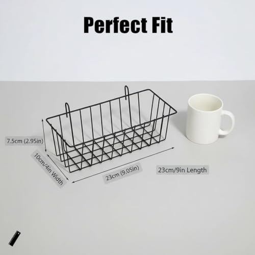 10 PCS Grid Wall Baskets and Bins, No Drilling Small Hook Basket Set for Wall Grid Panel, Wire Storage Basket for Kitchen Bathroom Home Decor Supplies, Black
