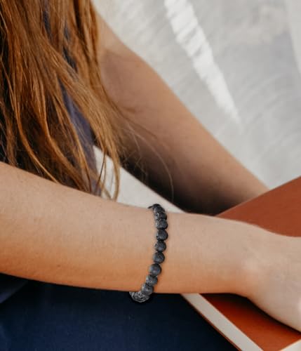 BOMAIL Natural Stone Bracelet for Women Men - 8MM Semi-Precious Gemstone Beaded Bracelet Healing Crystal Stretch Bracelet Yoga Bracelets Jewelry - color: Lava Rock
