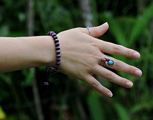 Tibetan Prayer Mala Embedded Medicine Bracelet Yoga Healing Beads Adjustable Wrist Mala For Meditation Many Color Choices (Purple)
