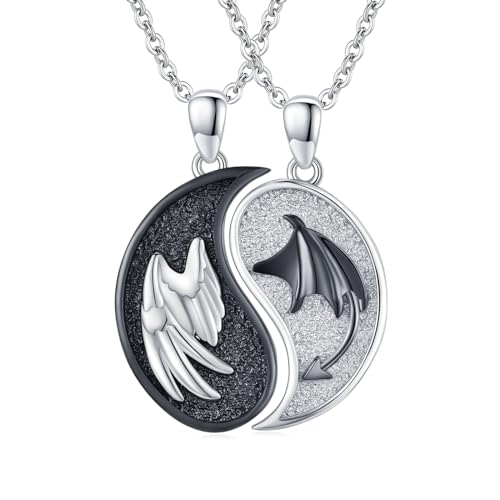 Yin Yang Necklaces for Women Men 925 Sterling Silver Pendant Necklace Yin Yang Jewelry for Women Men Couples - style: Wings