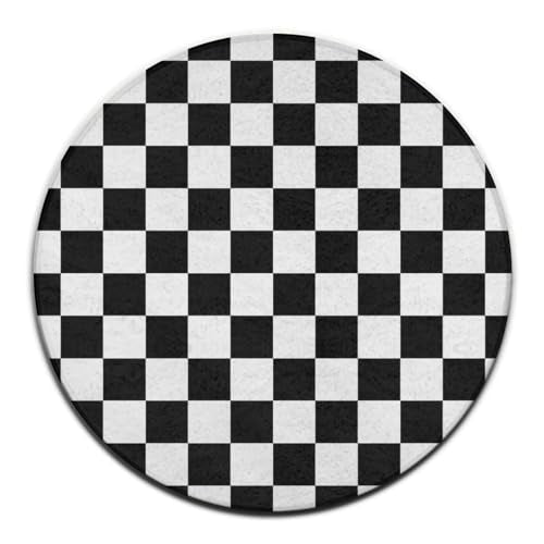 Soft Round Yoga Carpet, Large Home Decor Mat, Non-Slip Machine Washable Kitchen Office Circle Rug Compatible with Race Checkerboard Checkered Black and White - color: Color67, size: 36inch(90cm)