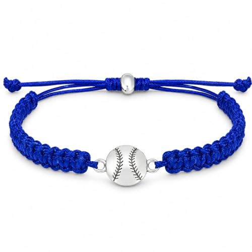 Sportybella - Baseball Bracelet, Baseball Jewelry, Adjustable Braided Baseball Bracelet, Baseball Gifts, Baseball Accessories - color: Blue
