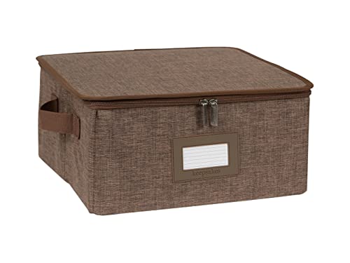 Covermates Keepsakes Zip-Top Storage Box Set, 3 Pack Heavy Duty Polyester Organizer Bins, Stackable Design, ID Window, Reinforced Handles, Closet Home Storage, Brown Heather - color: Brown Heather, size: 13.25W x 13.25D x 6.5H