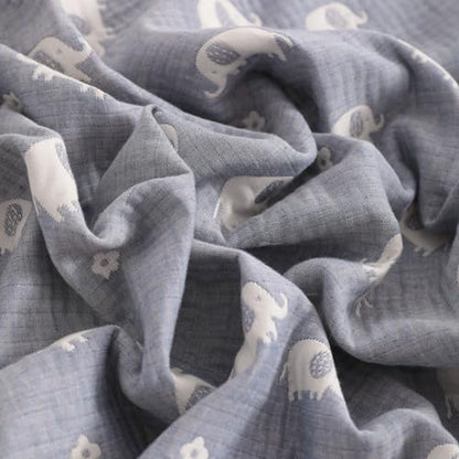 NTBAY 3 Layer Oversized Muslin Cotton Toddler Blanket, Jacquard Reversible Nursery Bed Blanket, Super Soft and Thermal for All Seasons, Baby Gift, 45"x60", Blue Elephant - color: Blue Elephant, size: 45x60 Inch (Pack of 1)