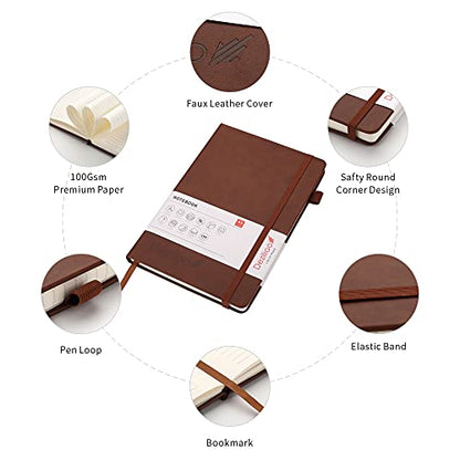 Lined Journal Notebooks with Pen Loop, Hardcover Notebook Journal for Work, 100Gsm Premium Thick Paper with Inner Pocket, Medium 5.7"x8.4", （Brown, Ruled） - color: Brown