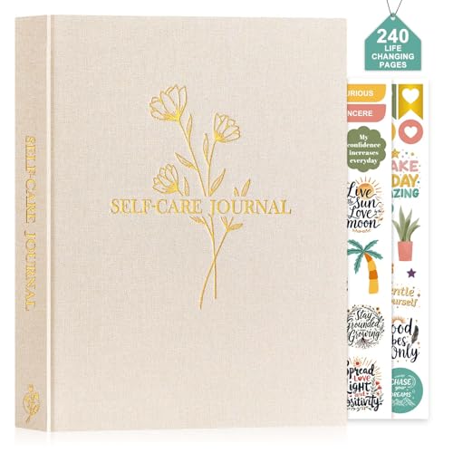 Lanpn Self Care Journal for Women, Self Love Guided Journals with Prompts, Daily Reflection Wellness & Gratitude Planner, 5 Minute Mental Health Notebook, Mindfulness Mood Log, 240 Pages, Beige - color: Beige