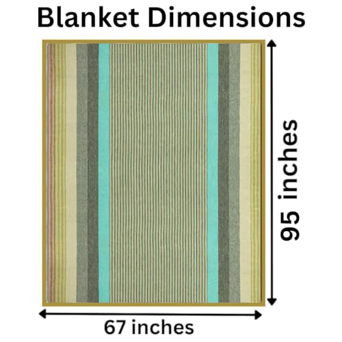 Alpaca Wool Throw Blanket | Super Soft, Lightweight, Breathable and Hypoallergenic | Non-Itchy or Scratchy (Green Gray Varicolored, Striped)