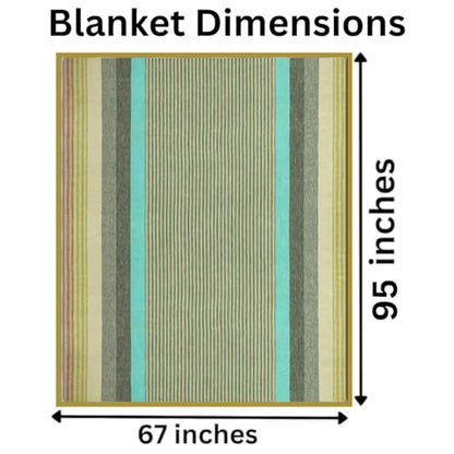 Alpaca Wool Throw Blanket | Super Soft, Lightweight, Breathable and Hypoallergenic | Non-Itchy or Scratchy (Green Gray Varicolored, Striped)