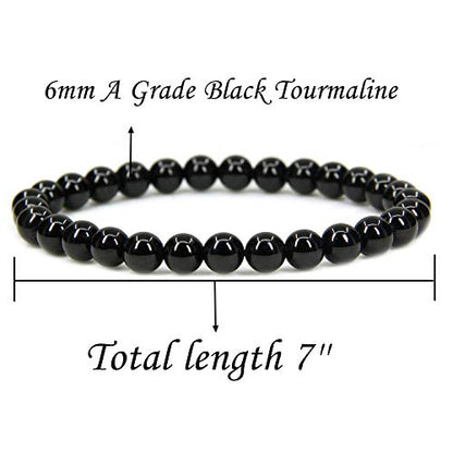 Angelstones Handmade Natural Healing Gemstone 6mm Round Beads Stretch Crystal Bracelet 7 Inch Unisex - color: Black Tourmaline