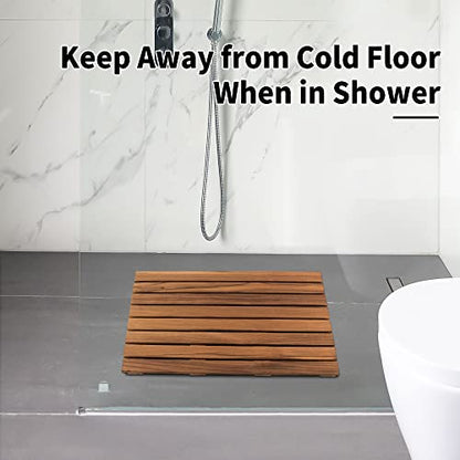 VaeFae Teak Shower Mat, Non-Slip Bath Mat, Luxury Spa Mat, Wooden Mat for Bathtub (Large) - size: 26" x 17" (Rectangular)
