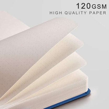 EMSHOI Dotted Journal Notebook, 256 Pages, 120 GSM Thick Paper, A5 Small 5.75"x8.38", PU Leather Hardcover, 5mm Dot Grid Notebook for Journaling, Planning, Drawing, Writing, Blue - color: Blue, size: A5-Dotted