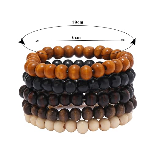 Wooden Beaded Bracelet 8mm Multi-Layered Stretch Bracelet for Men and Women Elastic Bracelet 5pcs
