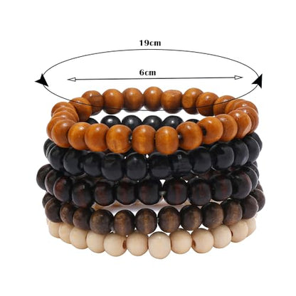 Wooden Beaded Bracelet 8mm Multi-Layered Stretch Bracelet for Men and Women Elastic Bracelet 5pcs