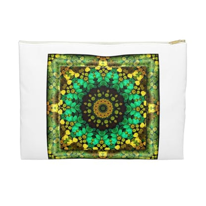 3dRose Mandala 29 floral flowers green turquoise gold glowing peace meditation Accessory Pouch Large - size: Large