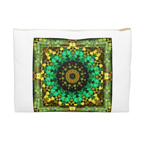 3dRose Mandala 29 floral flowers green turquoise gold glowing peace meditation Accessory Pouch Small - size: Small