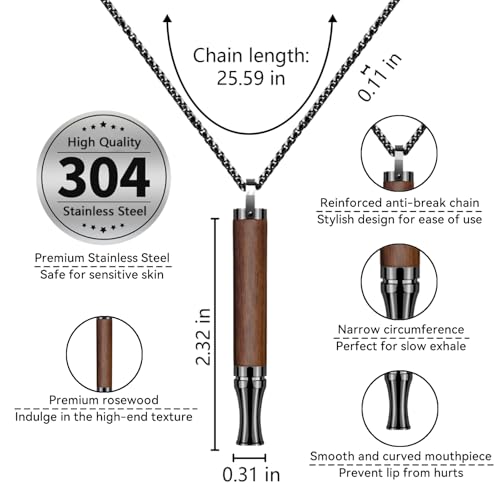 LAMKHOO Breathing Necklace to Quit Smoking and Vaping with Refillable Mint Pods Stop Smoking Aids Fidget Necklace for Anxiety Relief Smokeless Inhaler for Adults (Rosewood) - color: Rosewood