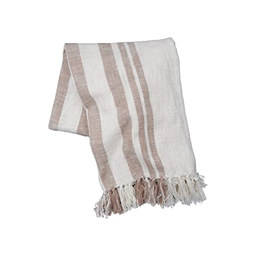 carol & frank Morgan Dune Chambray Striped Accent Throw Blanket 50" x 60" Versatile Spring Summer Home Living Room Sofa Couch Chair Bed Bedroom Soft Cozy Comfortable Fringed Machine Wash Decor - color: Dune