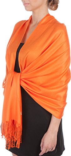 Sakkas Large Soft Silky Pashmina Shawl Wrap Scarf in Solid Colors - color: Orange