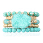 RIAH FASHION Bohemian Acrylic Druzy Multi-Layer Bead Statement Bracelet - Versatile Faux Stone Pendant Stretch Strand Stackable Cuff Bangle Set Sparkly Crystal - color: Acrylic Druzy & Natural Stone Bead Turquoise