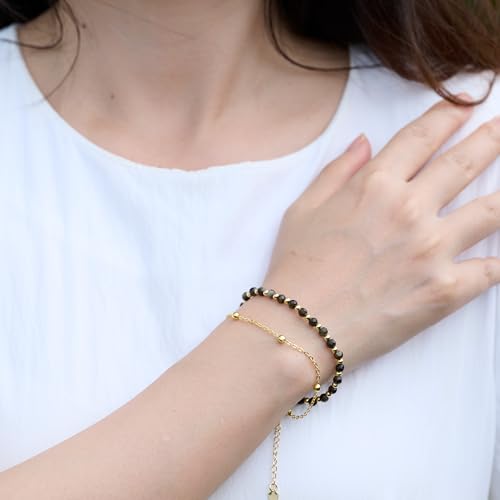 Farfume Crystal Bracelet Beaded Bracelets 4mm Natural Stone Beads Gemstone Handmade Jewelry Gift for Women - color: Golden Obsidian-Protection & Insight