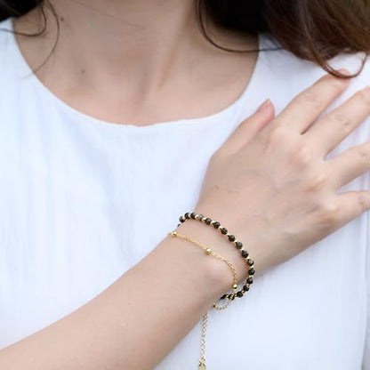 Farfume Crystal Bracelet Beaded Bracelets 4mm Natural Stone Beads Gemstone Handmade Jewelry Gift for Women - color: Golden Obsidian-Protection & Insight