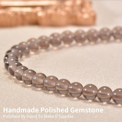 14in Agate Wrap Bracelet for Women Men Natural Round Beaded Agates Stone Healing Stretch Bracelets Elastic Handmade Polished Gemstone Beads Bracelet - color: Grey Obsidian, size: 6mm Beads