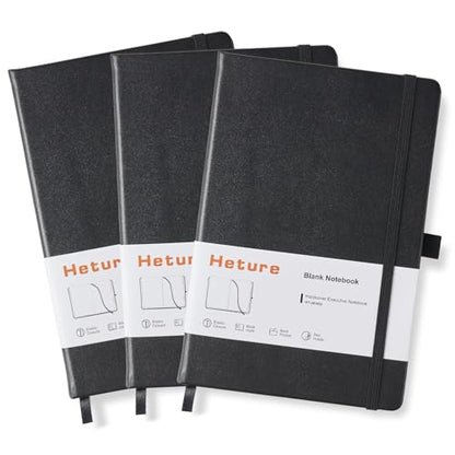 Heture Hardcover Notebooks, A5 Blank Notebook for Writing 160 Pages, 8.2 x 5.5 inch, Classic Blank Notebooks for College/Work/Travel(Black 3 Pack) - color: Black, style: Blanked-3 Pack