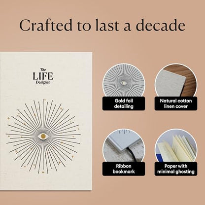 Intelligent Change Life Designer Journal – Guided Life Planner for Goal Setting & Self Reflection – Undated 10 Year Vision Book for Personal Growth & Mindfulness – Natural Cotton Hardcover