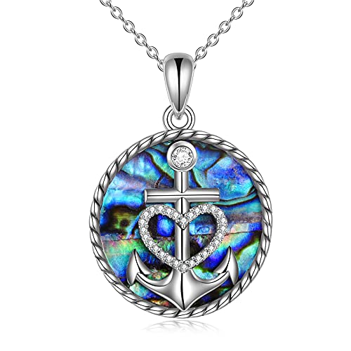 Moon Sun Star Necklace 925 Sterling Silver Abalone Shell Celestial Jewelry Gift for Women - color: Anchor Necklace