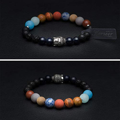 Karseer Buddha 7 Chakra Bracelet, Natural Crystals Stones Beaded Bracelet, Meditation Prayer Protection Jewelry Gift, Unisex