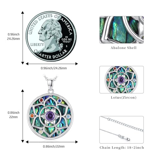 Lotus Necklaces for Women 925 Sterling Silver 7 Chakra/Yin Yang Pendant Necklace Spiritual Lotus Jewelry Birthday Yoga Gifts - style: Abalone Shell-Lotus Chakra