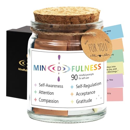Mindfulness Affirmation Jar for Women,Mindful Meditation Cards,Self Care Relaxation Mental Health Stress Anxiety Relief Gifts for Women Men Friend Therapist,Yoga Retreat Therapy Meditation Accessories - style: Mindfulness