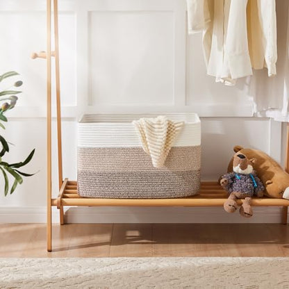 Artfeel Blanket Basket,Rectangle Woven Baskets for Storage,65L Laundry Basket for Decorative Nursery Blanket,Toys,Dirty Clothes and Magazine in Shelves,Baby Room,and Living Room
