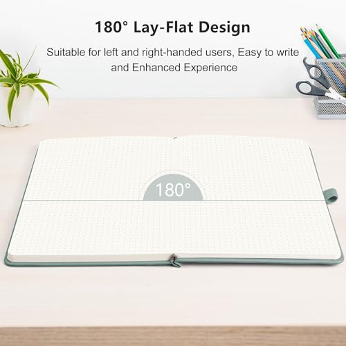 RETTACY Dotted Journal Notebook, 192 Pages, A5 Medium Size (5.7'' x 8.3''), Leather Hardcover, 100 GSM Thick Paper, for Journaling, Planning, Tracking (Blue-gray) - color: Blue-gray, style: Dotted