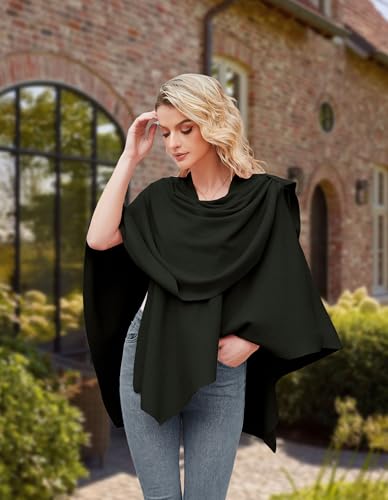 PULI Womens Large Cross Front Poncho Sweater Wrap Topper Knitted Elegant Shawls Cape for Fall Winter - color: 1-dark Army Green