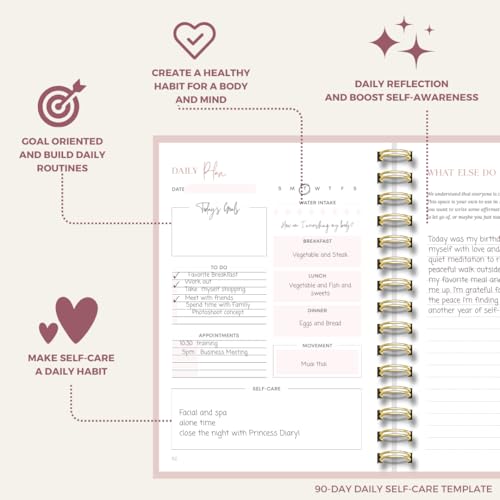 Daily Self Care Journal for Women - A5, Wellness Journal with Prompts - Goal Journal for Happiness,Mindfulness,Productivity & Personal Development - Reduce Stress & Improve Mental Health - Pink - color: Pink