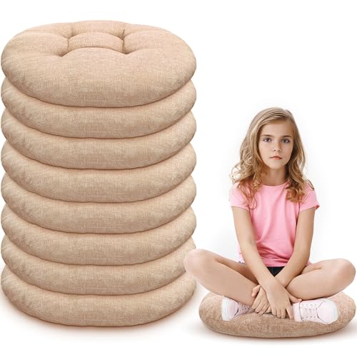 Fumete 8 Pcs 16 Inch Round Floor Cushions for Kids and Toddlers, Flexible Seating Classroom Furniture Floor Pillow for Home, Daycare, Preschool, Yoga and Meditation (Flax) - color: Flax