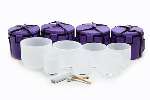 Leize Crystal Singing Bowl with Carrying Case, White, Set of 7 size 6-12" A-G Note 432 hz