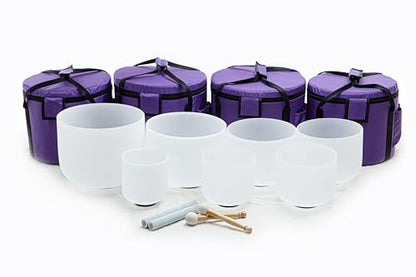Leize Crystal Singing Bowl with Carrying Case, White, Set of 7 size 6-12" A-G Note 432 hz