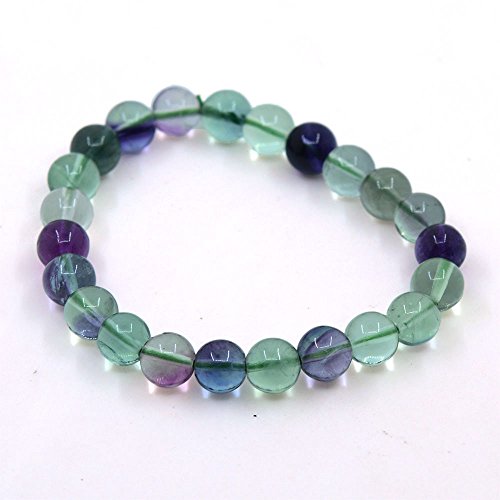 Justinstones Gem Semi Precious Gemstone 8mm Round Beads Stretch Bracelet 7 Inch Unisex - color: AA Clear Fluorite