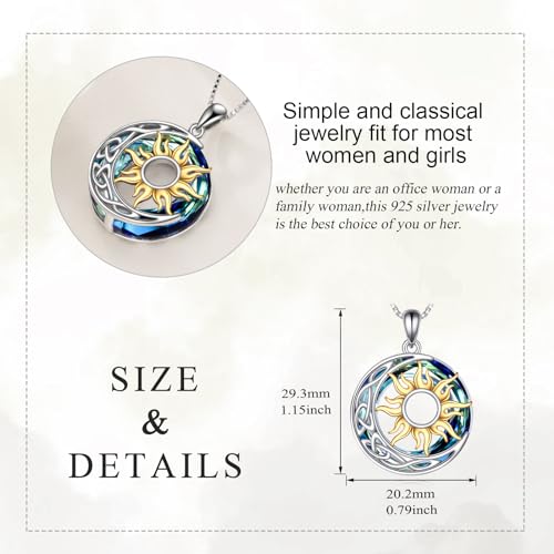 Sun and Moon Necklace for Women 925 Sterling Silver Celtic Crescent Moon Pendant Blue Opal/White Opal/Abelone Shell/Labradorite/Moonstone Jewelry Gift for Teen Girls - color: crystal