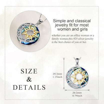 Sun and Moon Necklace for Women 925 Sterling Silver Celtic Crescent Moon Pendant Blue Opal/White Opal/Abelone Shell/Labradorite/Moonstone Jewelry Gift for Teen Girls - color: crystal