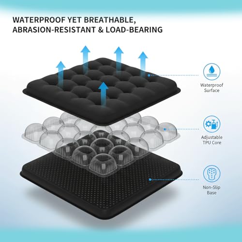Inflatable Travel Cushion & Neck Pillow – Airplane Seat Cushion with 3D Air Cell, Chair Cushion for Office, Non-Slip Waterproof Pad, Wheelchair, Flight Seat Cushion, Travelling Cushion