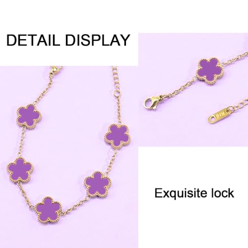 FLY FEI 18K Gold-Plated Four Leaf Clover Bracelet for Women,Adjustable lucky Bracelet Set Jewelry Gift-Hypoallergenic Charm for Birthdays, Wellness & Daily Wear - color: style01-Purple