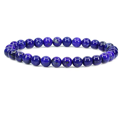 Natural Gemstone 6mm Round Beads Stretch Bracelet 7 Inch - color: Blue Lapis